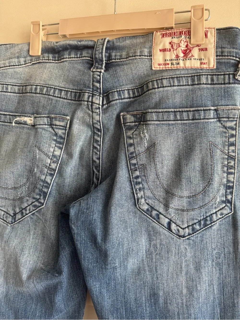 True Religion Unisex Blue Distressed Slim Jeans Sz 30